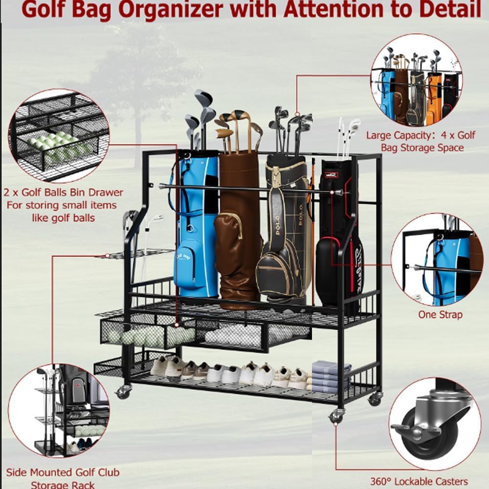 Golf Equipment Garage Organizer - 골프백 보관용 차고 정리대(서랍 포함), 5개의