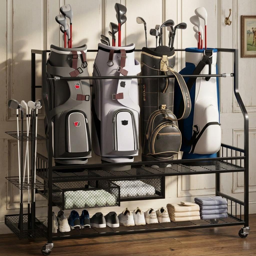 골프백 보관용 차고 정리대(서랍 포함), 5개의 가방  - Golf Equipment Garage Organizer 리뷰 및 가격