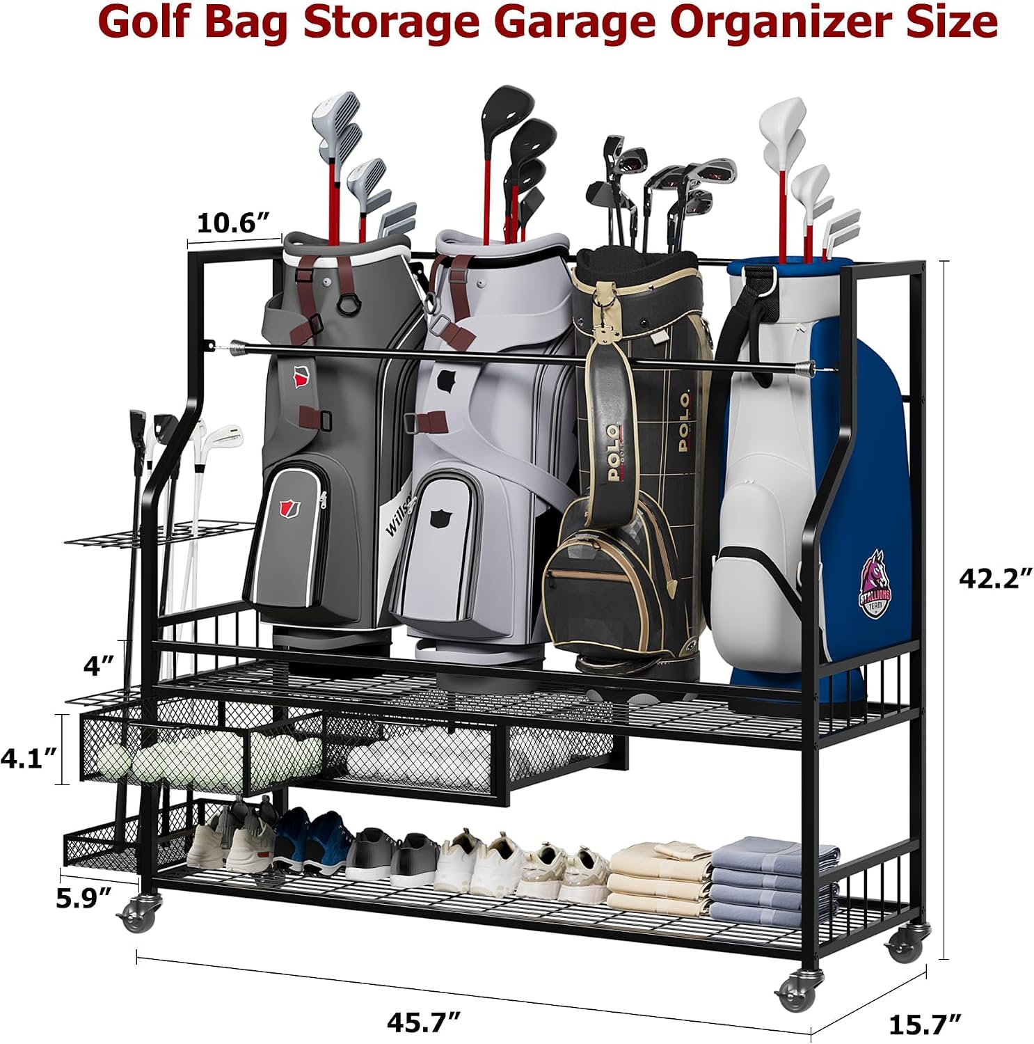 골프백 보관용 차고 정리대(서랍 포함), 5개의 가방  - Golf Equipment Garage Organizer 리뷰 및 가격